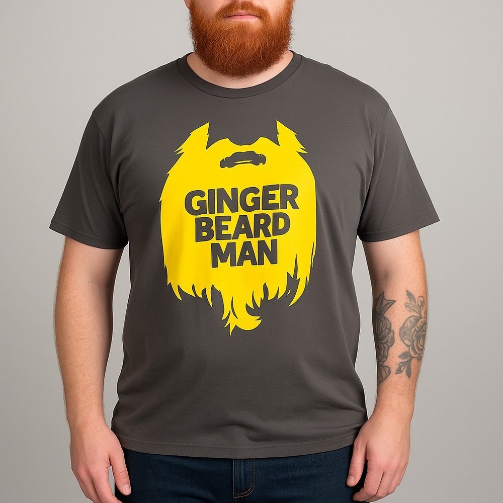 Men’s Plus Graphic Ginger Bearded Man T-Shirt Grey 3X